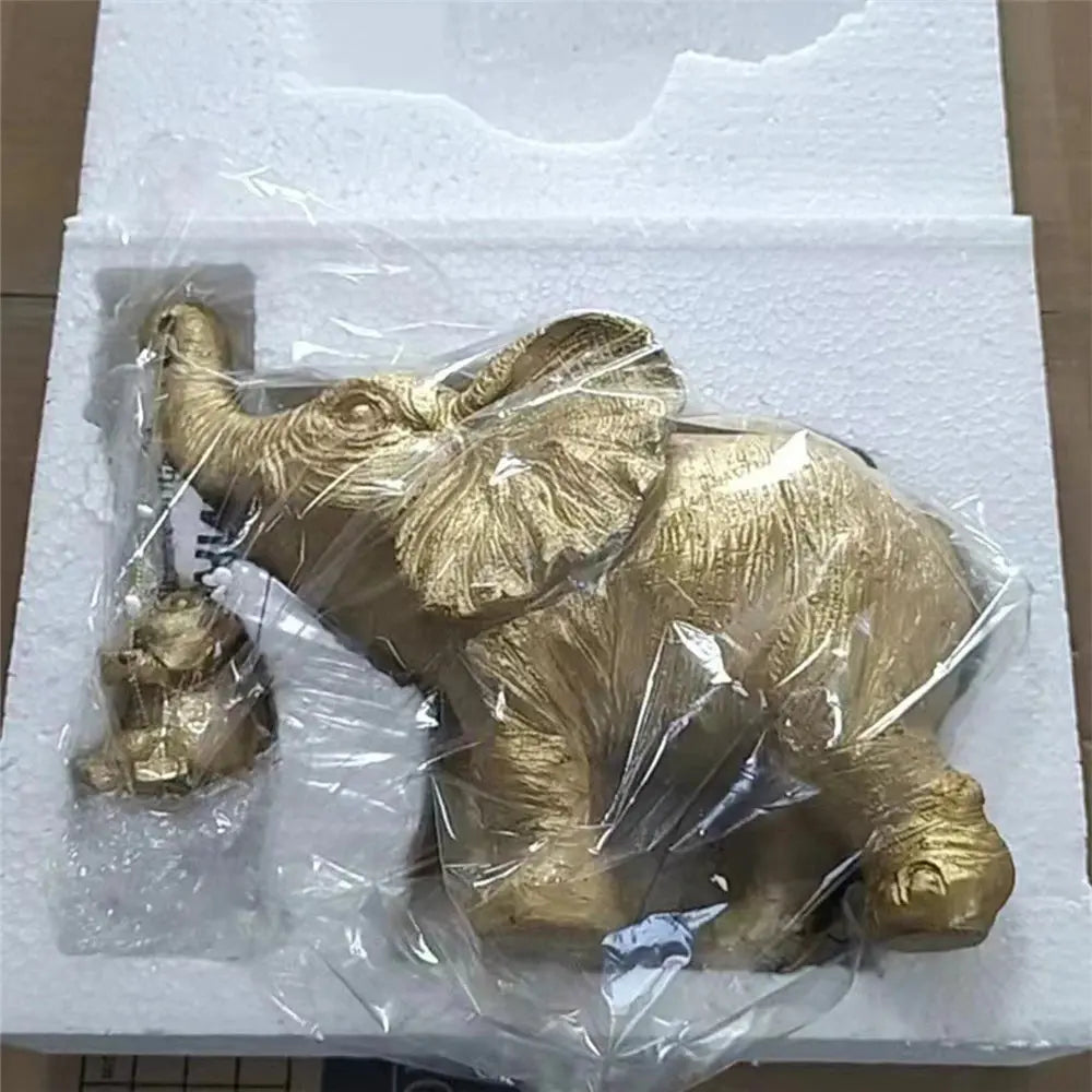 Estatueta Decorativa de Elefante Dourado Mae e Filhote no Balanco Amaritta