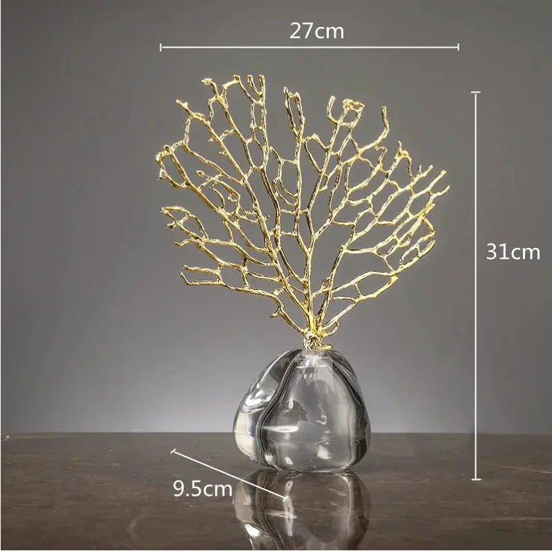 Estatueta Decorativa em Formato de Coral com Base de Vidro Amaritta