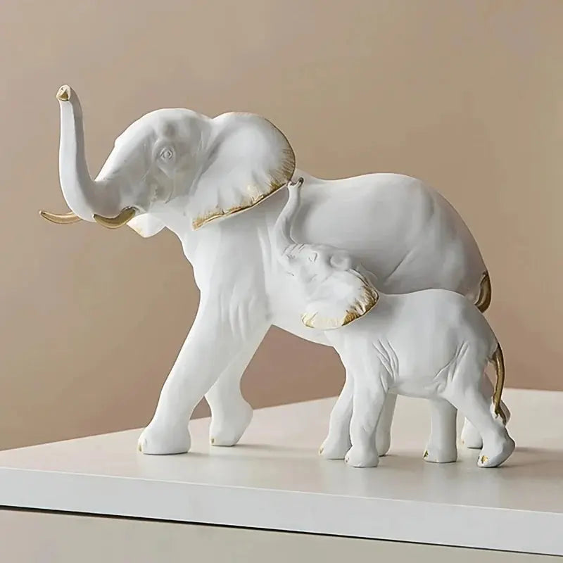Estatueta Elefante Branco/Preto e Filhote AMaritta
