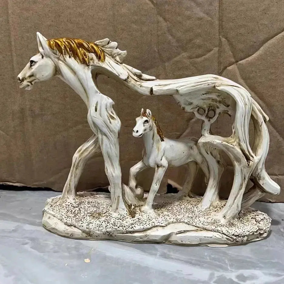 Estatueta de Resina Cavalo e Potro Correndo Amaritta