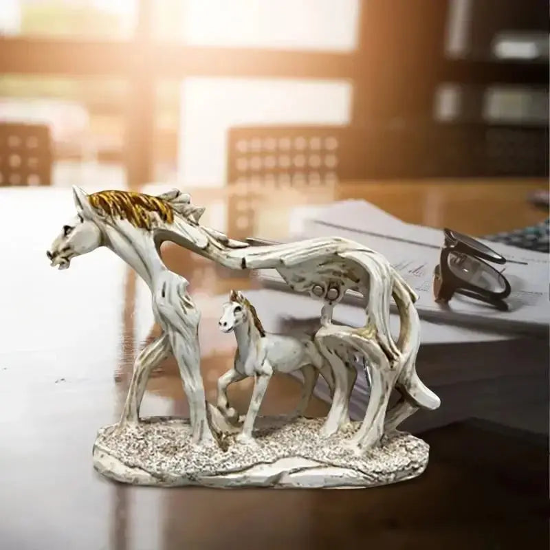 Estatueta de Resina Cavalo e Potro Correndo Amaritta