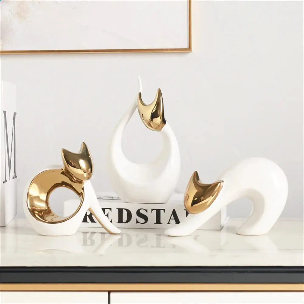 Estatuetas Decorativas Gatos Abstratos em Cerâmica Amaritta