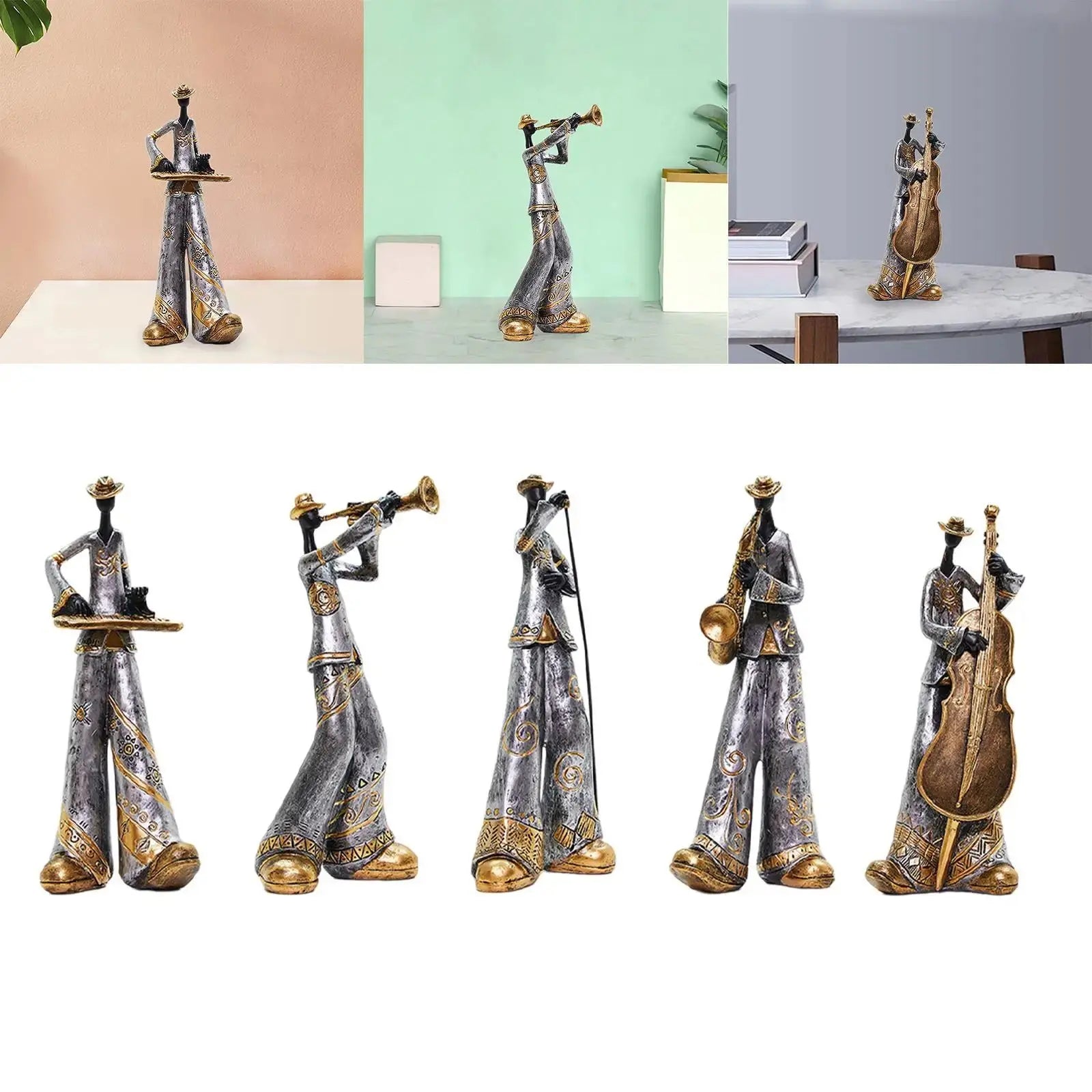 Estatuetas Decorativas de Banda Musical em Resina Amaritta 