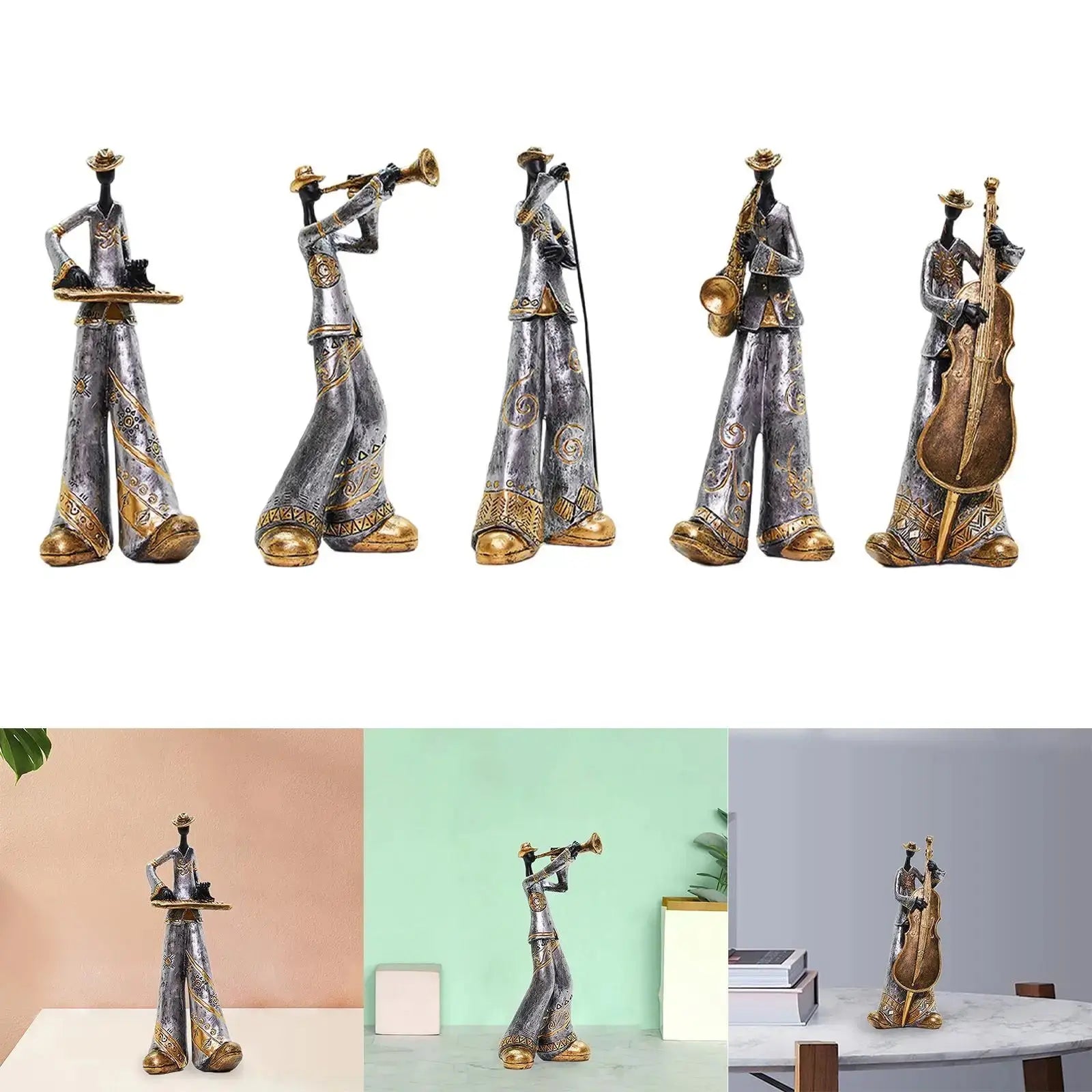 Estatuetas Decorativas de Banda Musical em Resina Amaritta 