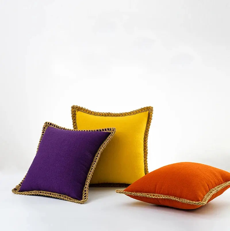 Fronha de Algodão e Linho com Corda de Cânhamo 45x45cm para Sala de Estar Amaritta