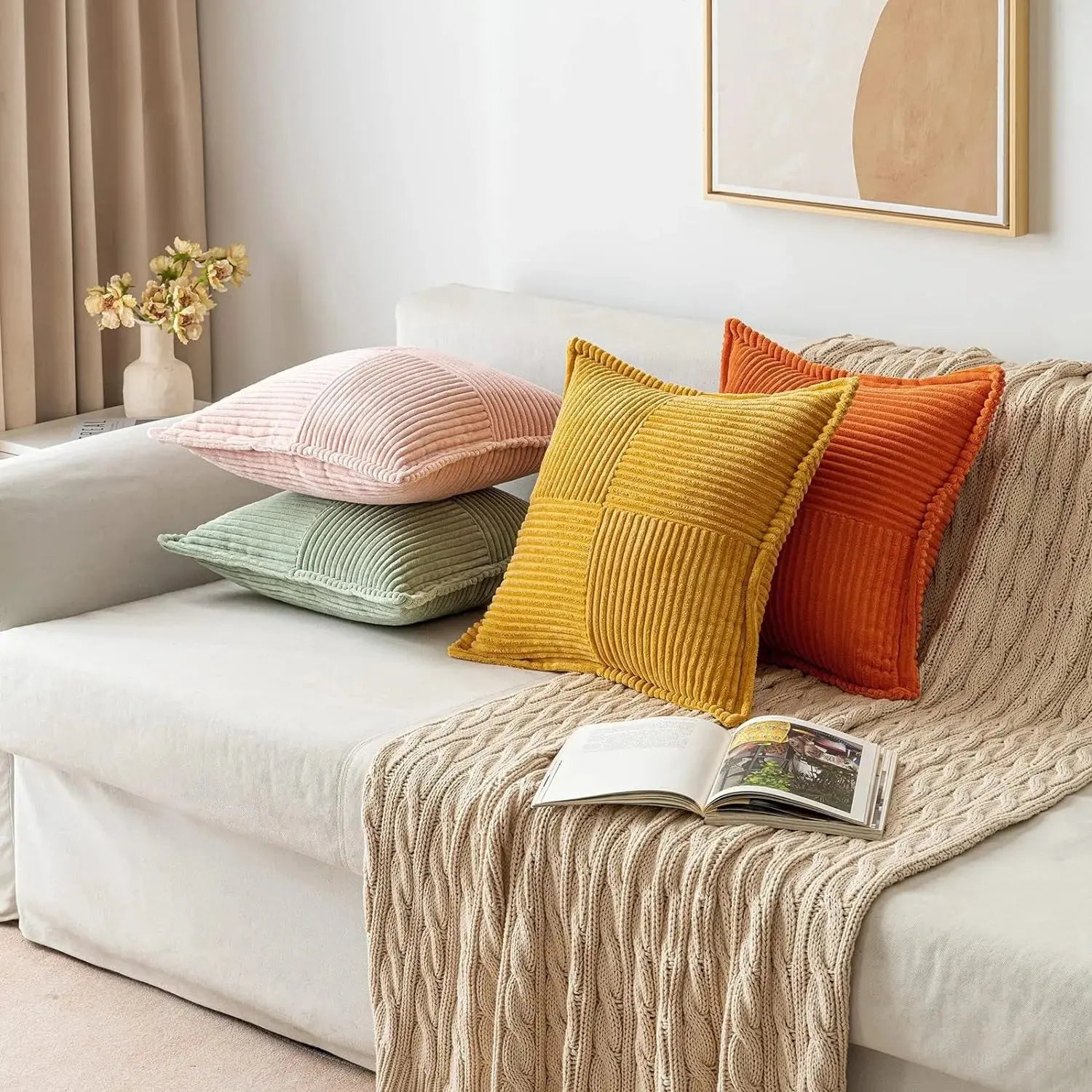 Fronha de Veludo Cotelê de 45x45cm para Decoração de Sofá 