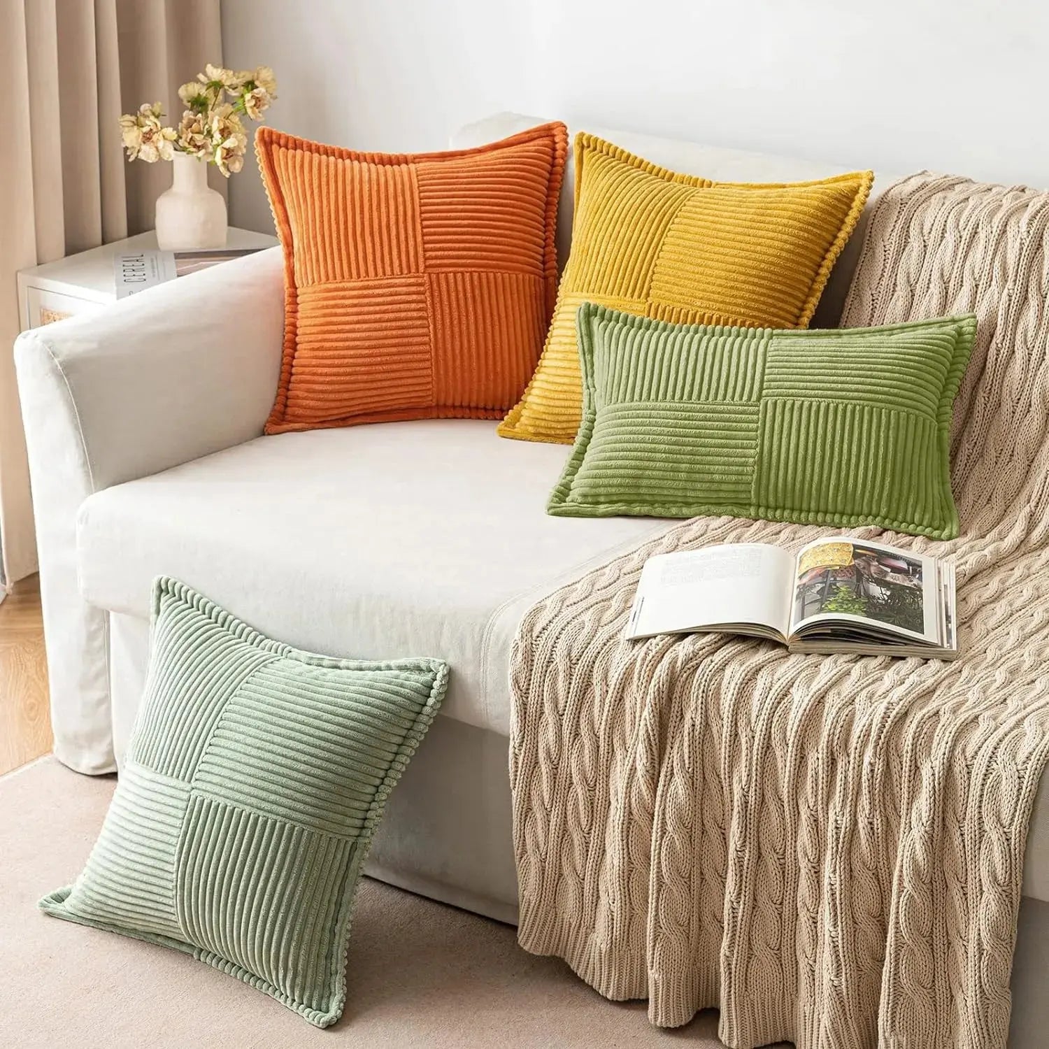 Fronha de Veludo Cotelê de 45x45cm para Decoração de Sofá 