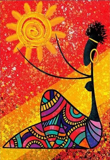 Impressão em Tela sem Quadro- Mulher Negra com Sol Amaritta