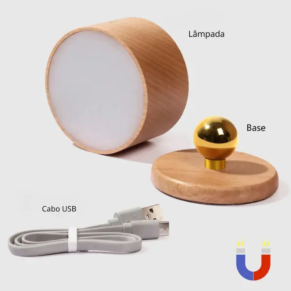 Luminária de Parede LED Sem Fio Com Base Magnética Rotação de 360° e Fundo Adesivo Casamarella