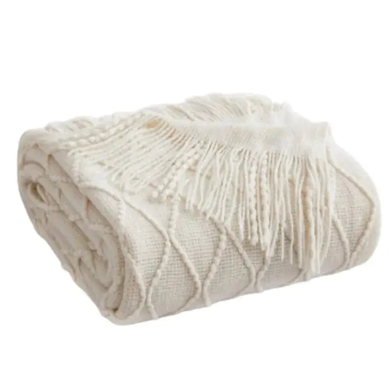 Manta Decorativa Off-White com Franjas Estilo Boho Chic para Sofá ou Cama-Amaritta