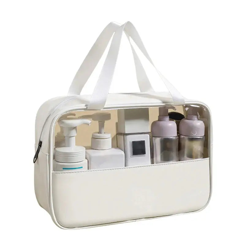Necessaire Organizadora de Cosméticos Branca com Produtos no seu Interior