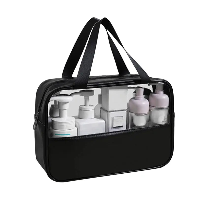 Necessaire Organizadora de Cosméticos Preta com Produtos no seu Interior