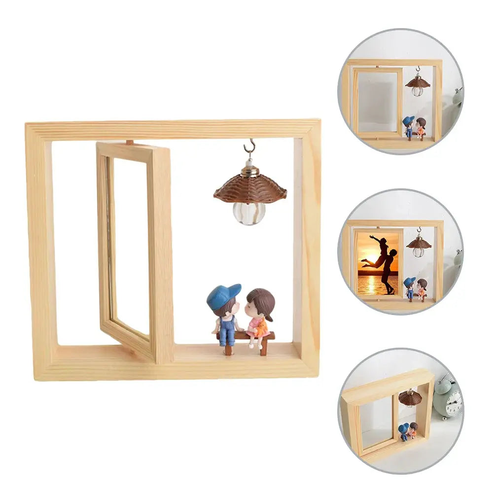 Porta-Retrato Giratório de Madeira com Miniatura de Casal e Luminária Decorativa Casamarella