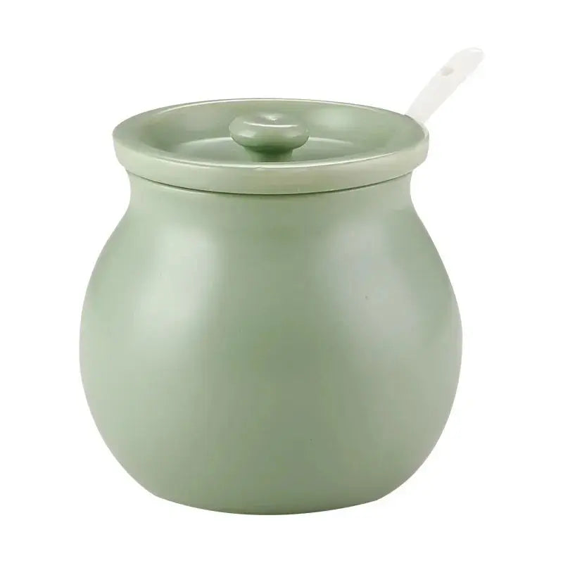 Pote de Cerâmica com Tampa e Colher para Temperos Casamarella