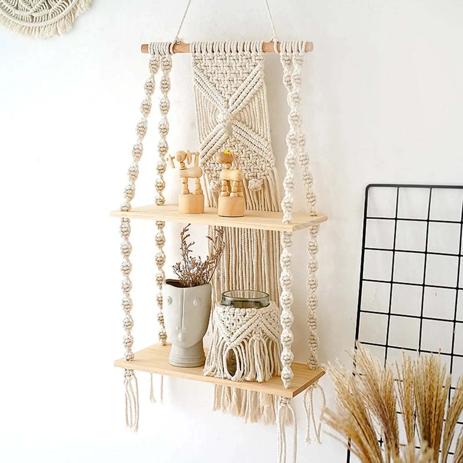 Prateleira-Flutuante-de-Parede-de-Macrame-com-Corda-de-Algodao-Natural-Casamarella