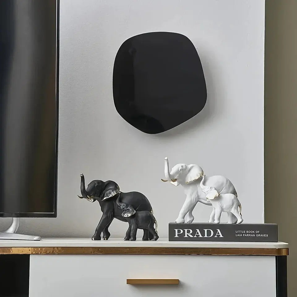 Estatueta Elefante Branco/Preto e Filhote AMaritta