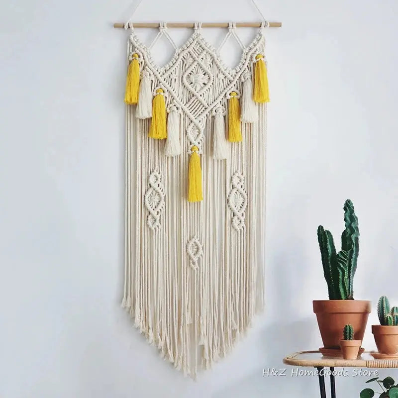 Tapecaria de Parede de Macrame com Borlas-AMaritta