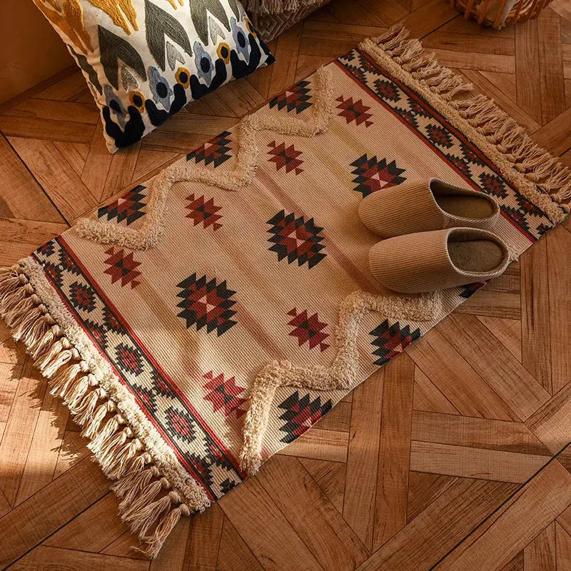 Tapete Geometrico Boho de Algodao e Linho Casamarella