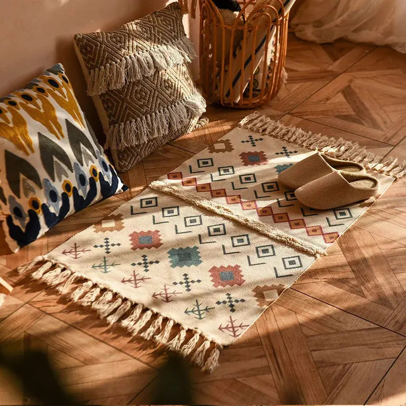 Tapete Geometrico de Algodao e Linho Boho Amaritta