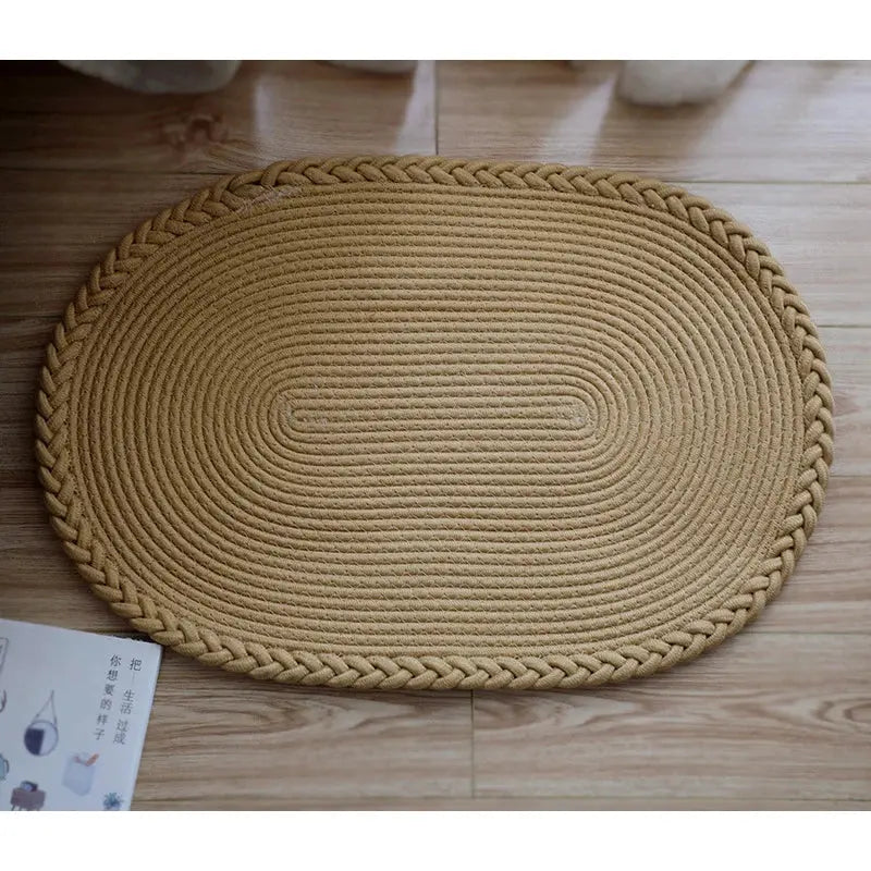 Tapete Oval Antiderrapante para Porta de Entrada 100% Algodão Casamarella