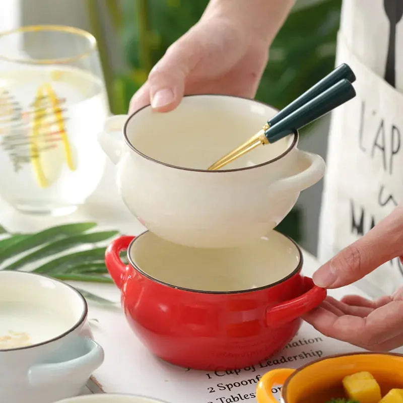 Tigela de Sopa de Cerâmica com Alça Dupla Casamarella