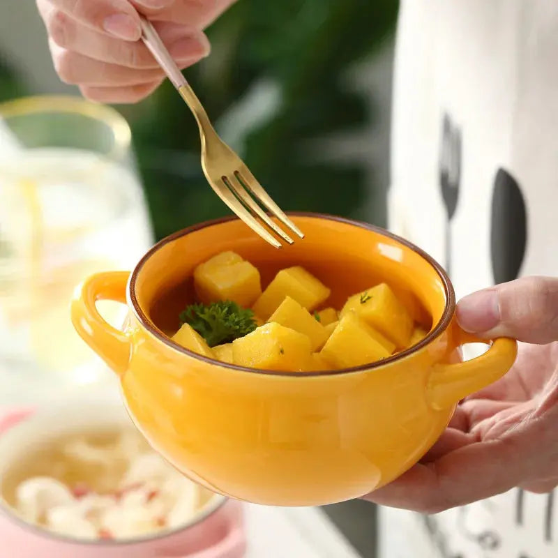 Tigela de Sopa de Cerâmica com Alça Dupla Casamarella