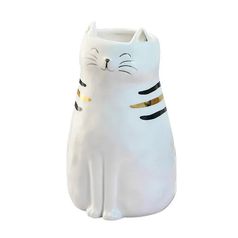Vaso de Cerâmica e Porcelana em Forma de Gato Casamarella