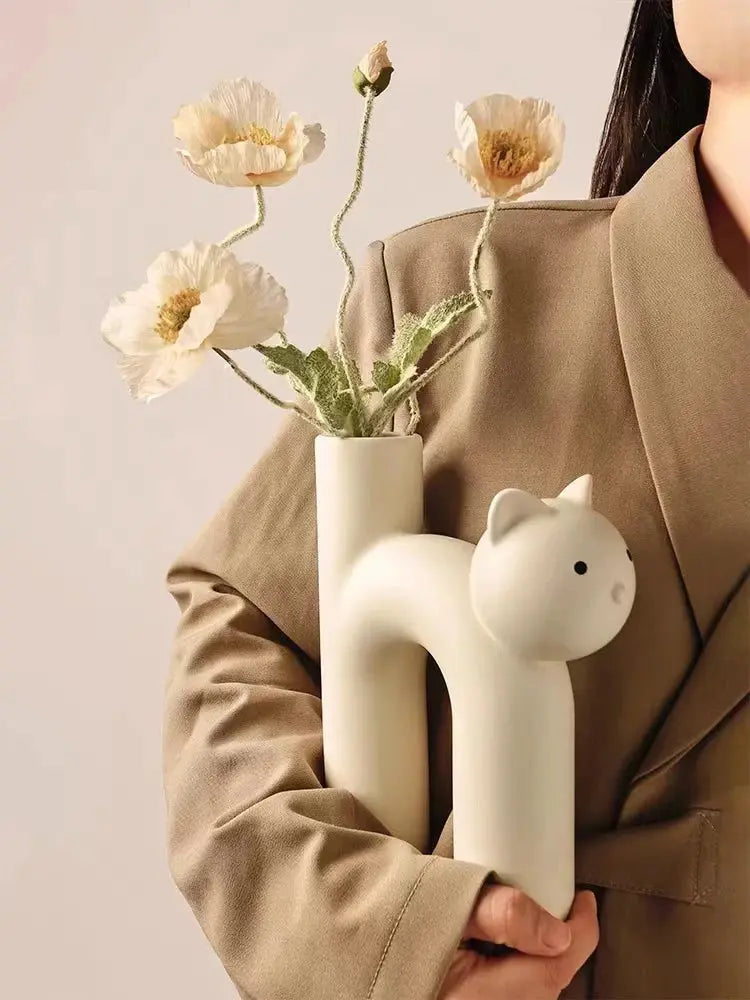 Vaso de Flores Criativo de Cerâmica em Formato de Gato Casamarella