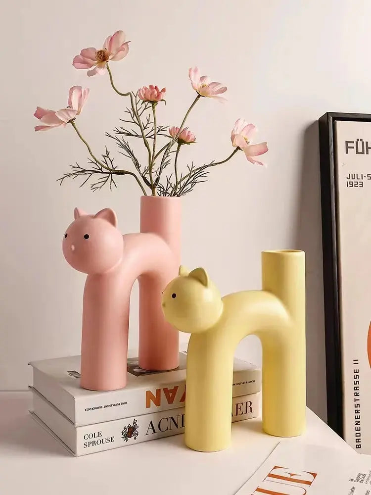 Vaso de Flores Criativo de Cerâmica em Formato de Gato Casamarella