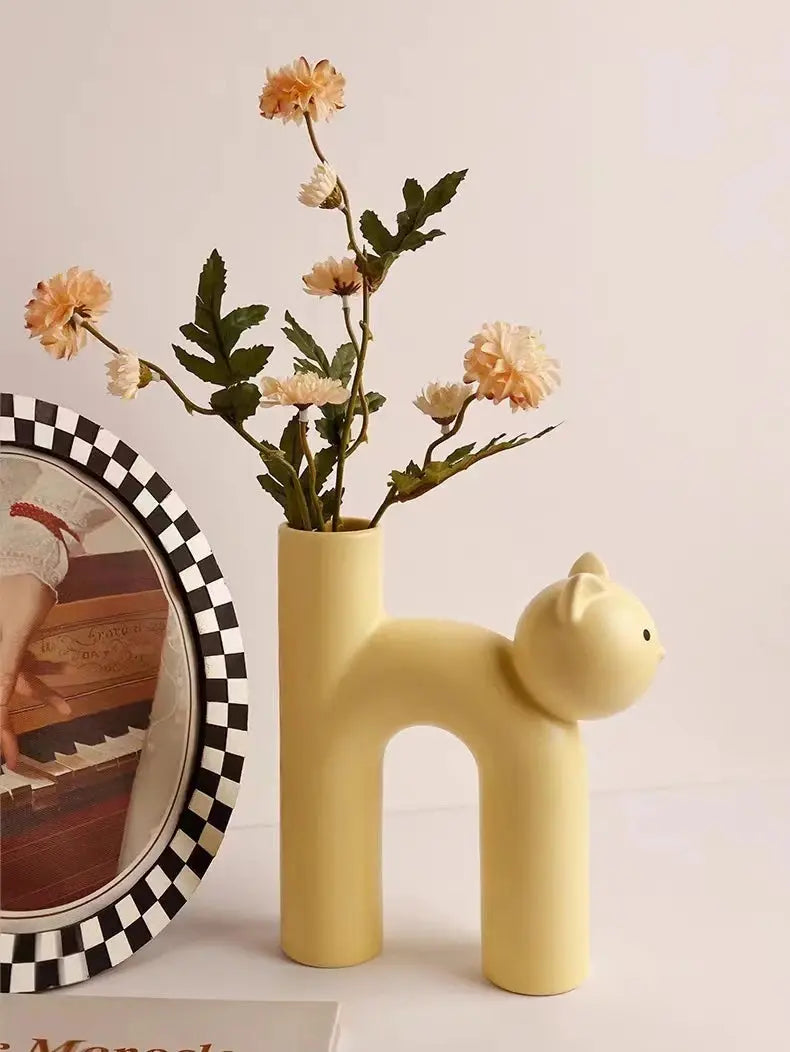 Vaso de Flores Criativo de Cerâmica em Formato de Gato Casamarella