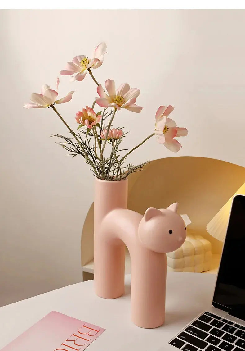 Vaso de Flores Criativo de Cerâmica em Formato de Gato Casamarella